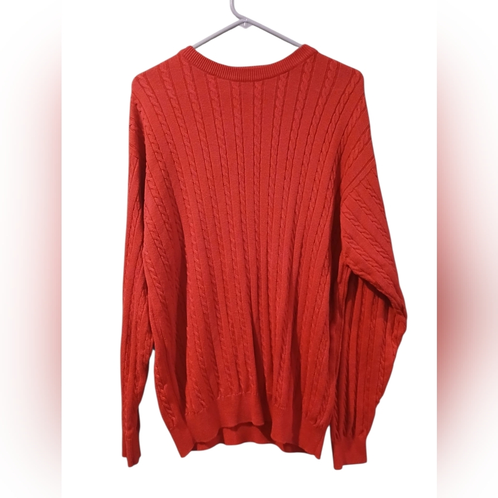 ANDEAN Mens Red 100% Pima Cotton Cable Knit Sweater Large